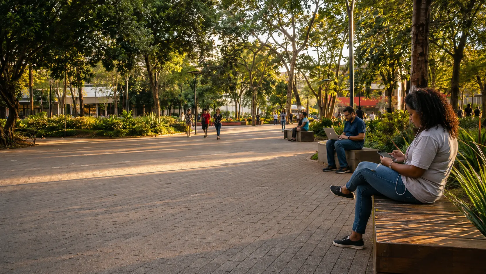 Pessoas usando internet em um espaço público